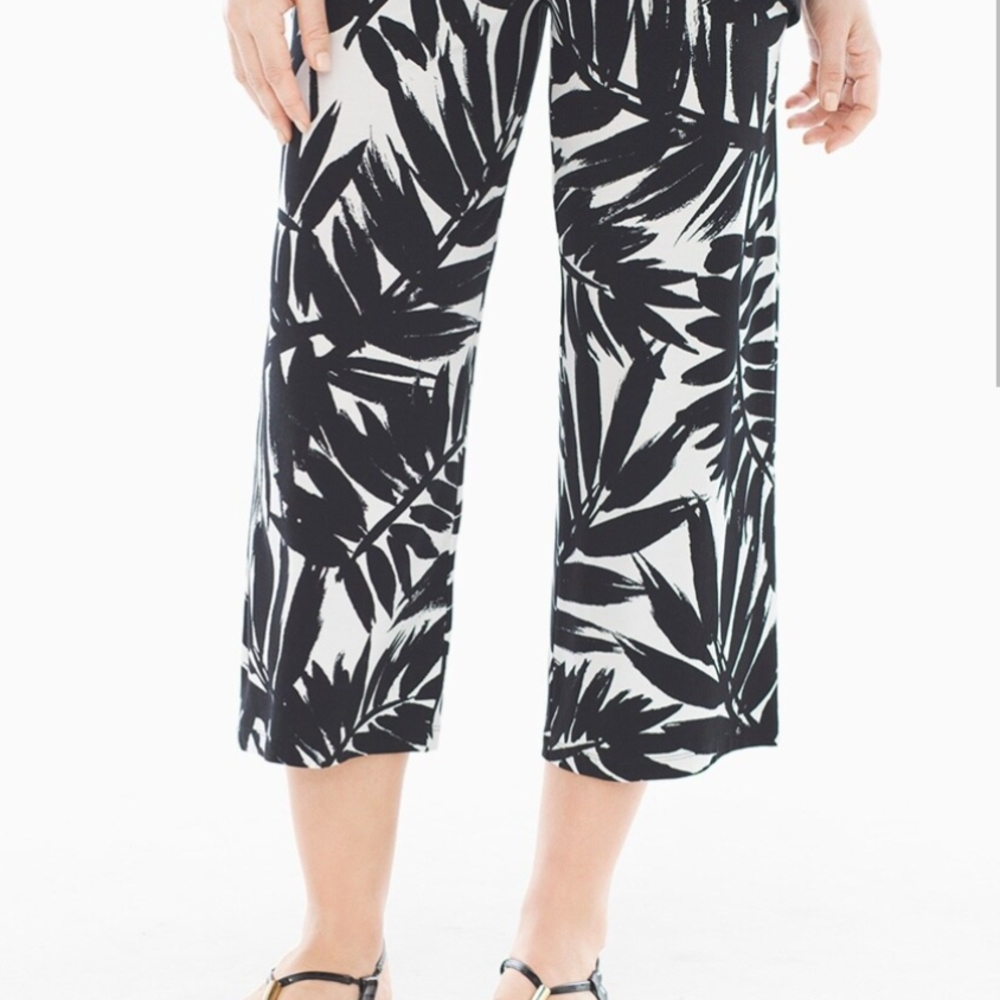 Soma Black and White Ankle-Length Cropped Pants Tropical Print (XL)